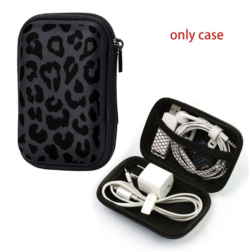 Tech Accessories Organizer - Black Leopard Print EVA Hard Shell