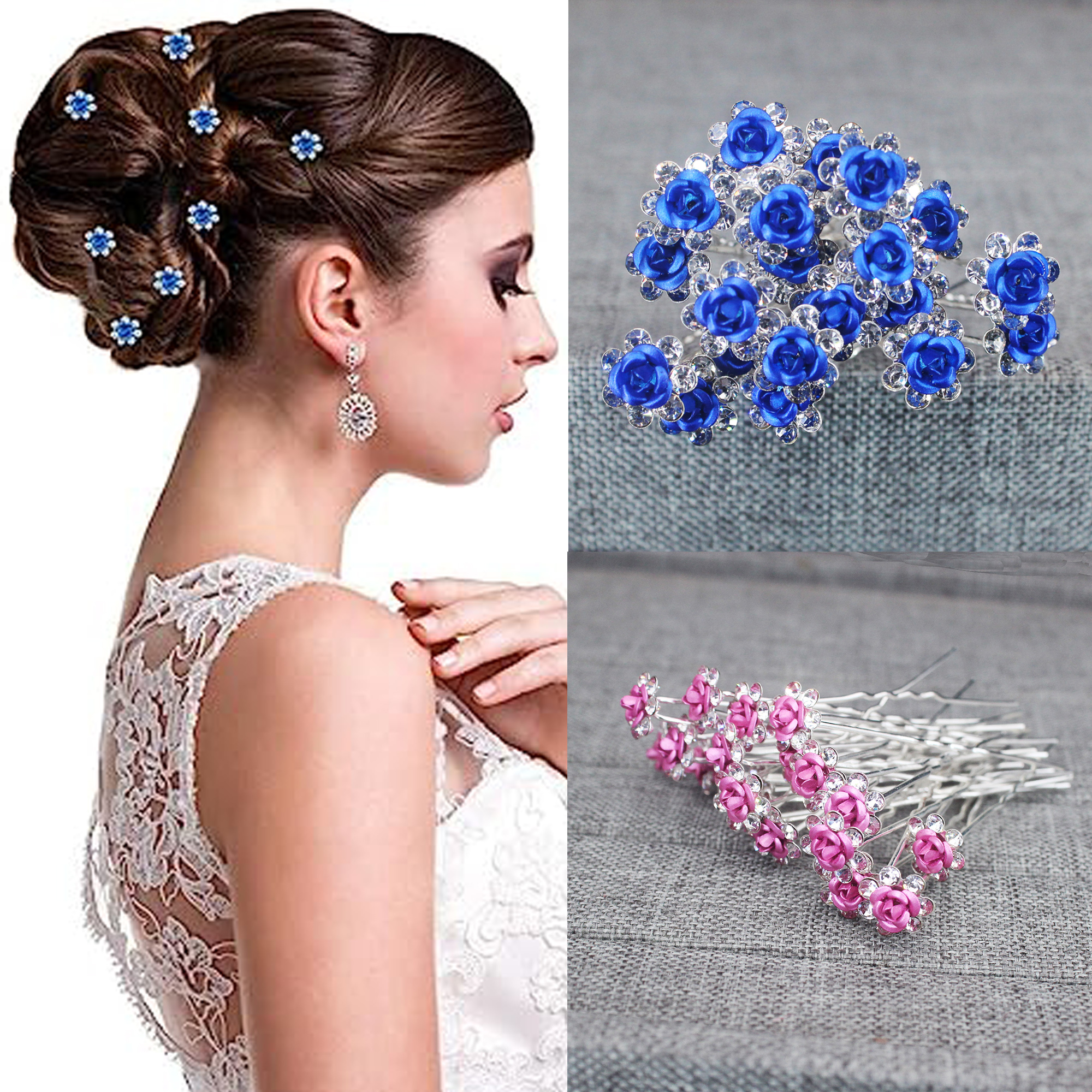 Tech Accessories Women - 20PCS Rose Flower Rhinestone Hairpins Crystal