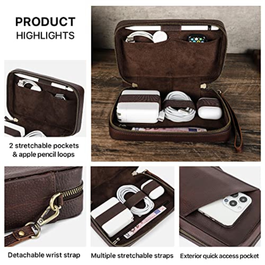 Full Grain Leather Electronic  - Tech Accessories Box avaliação e preço